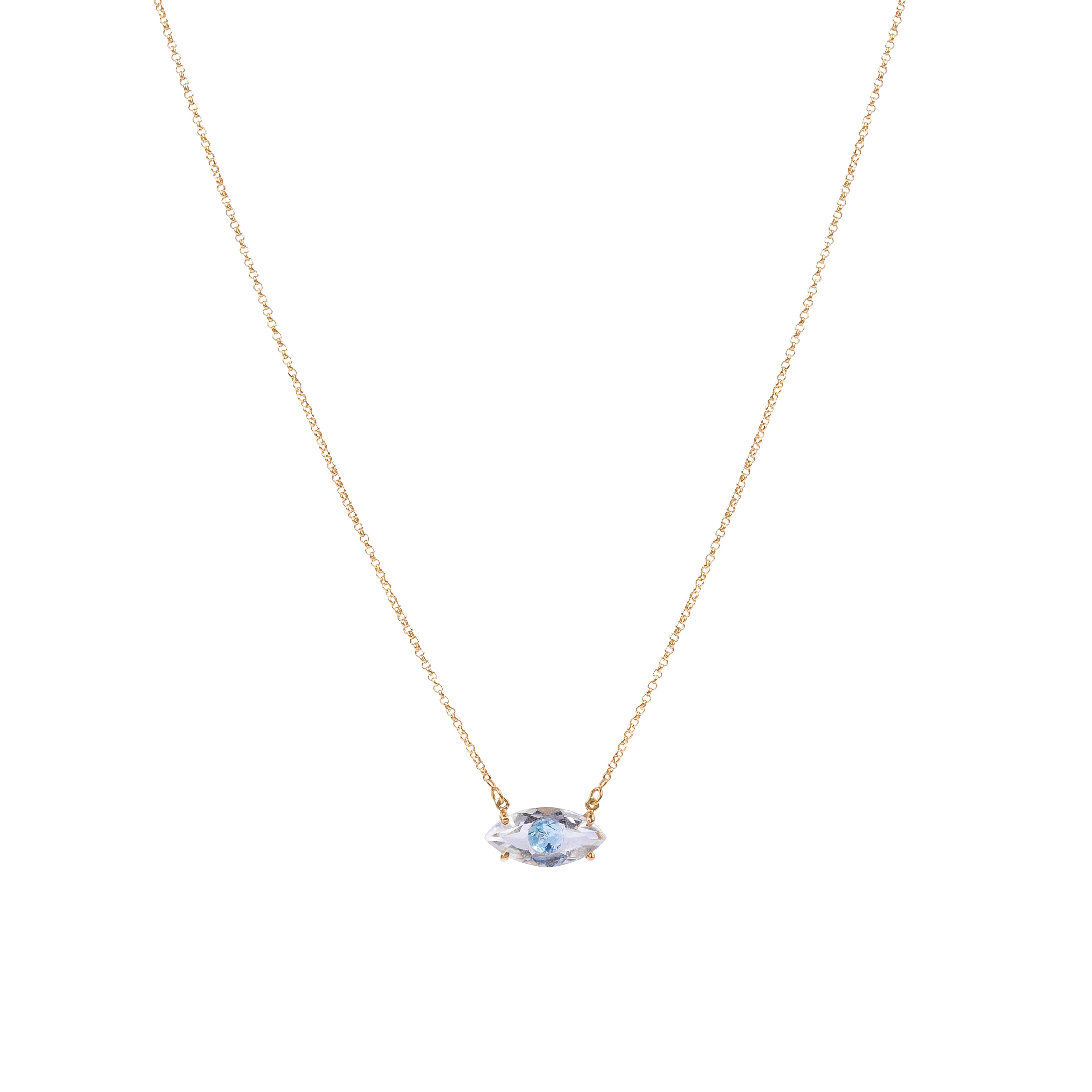 Gargantilha Olho Grego Azul ouro 18k