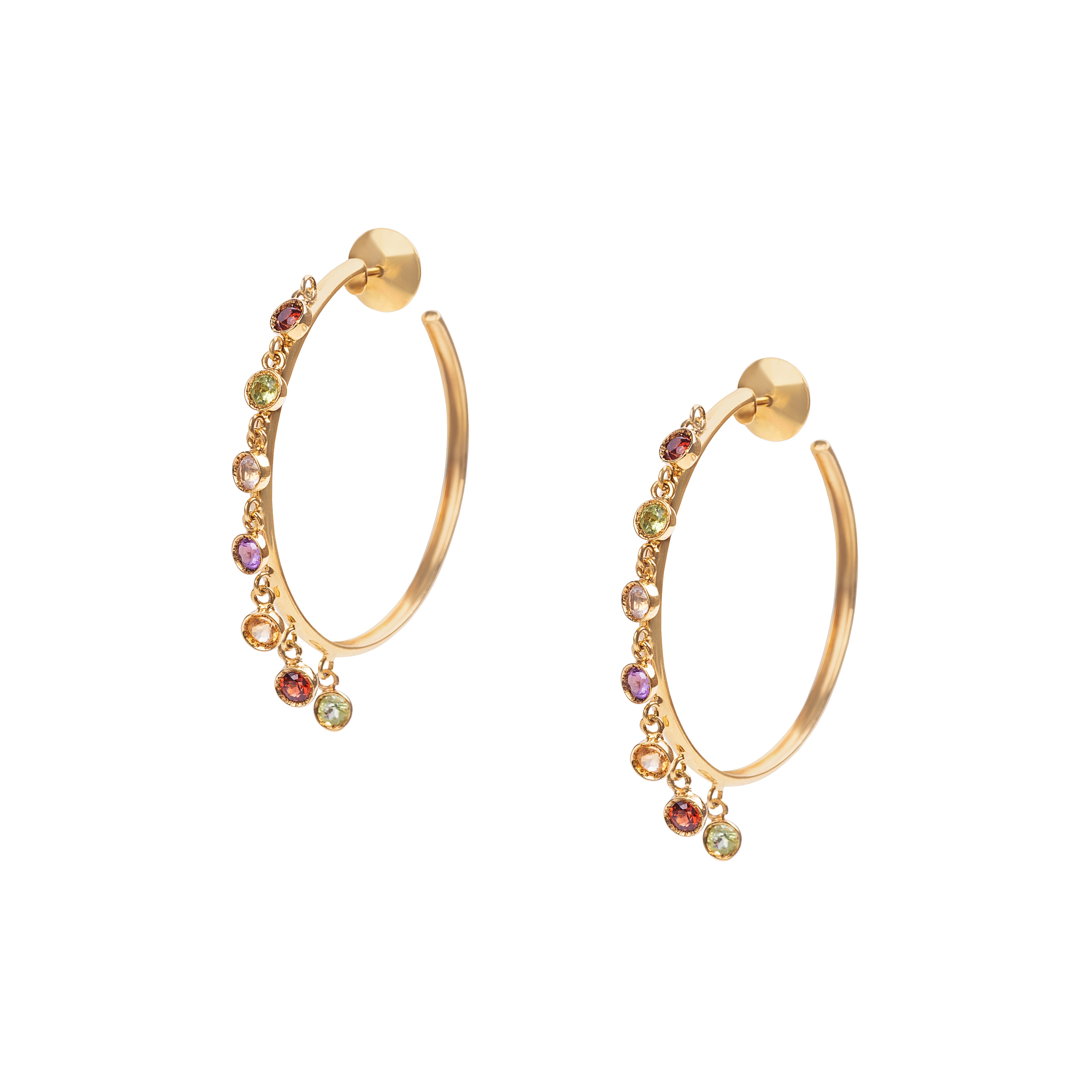 Brinco argola Pedras Naturais em Ouro 18k