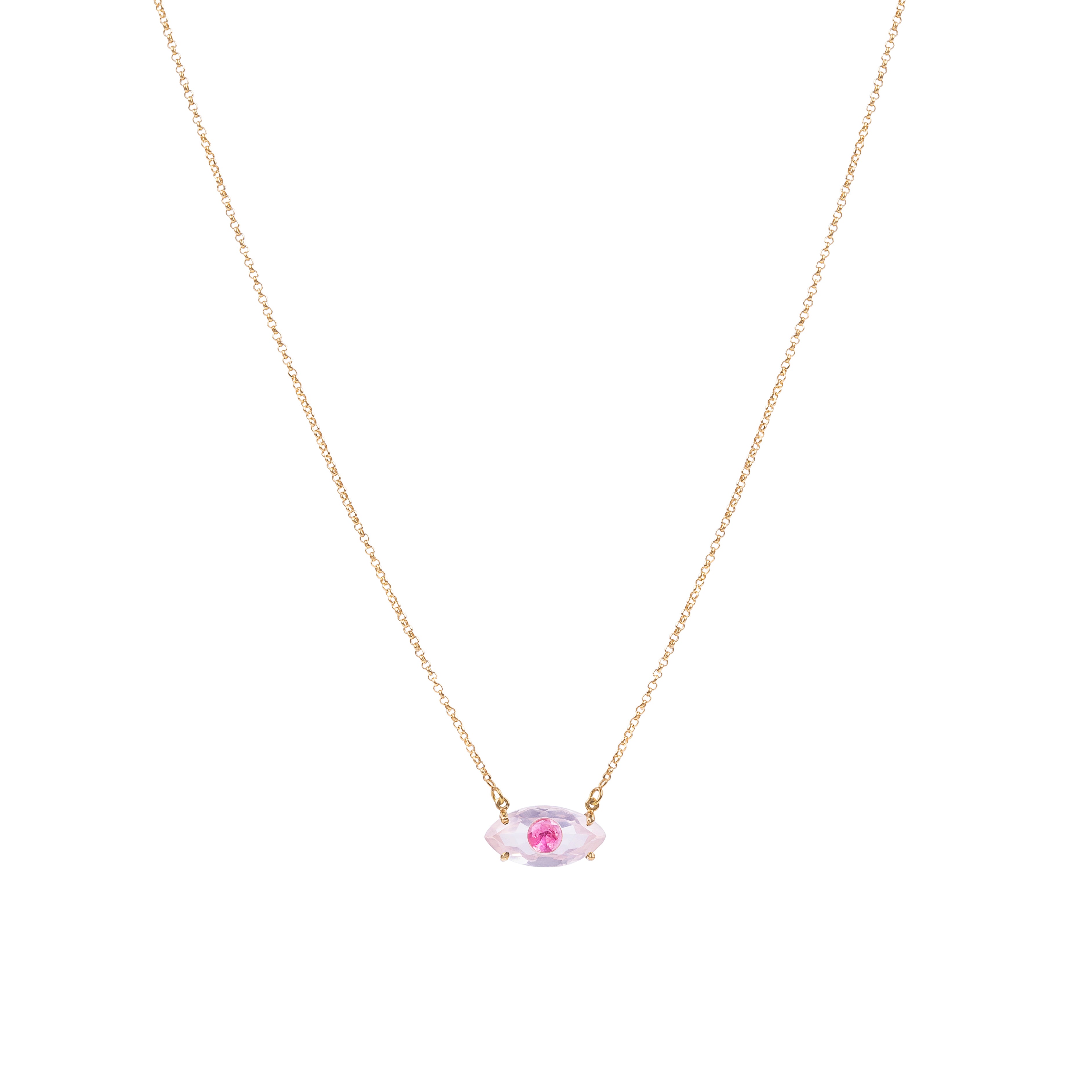 Gargantilha Olho Grego Rosa ouro 18k