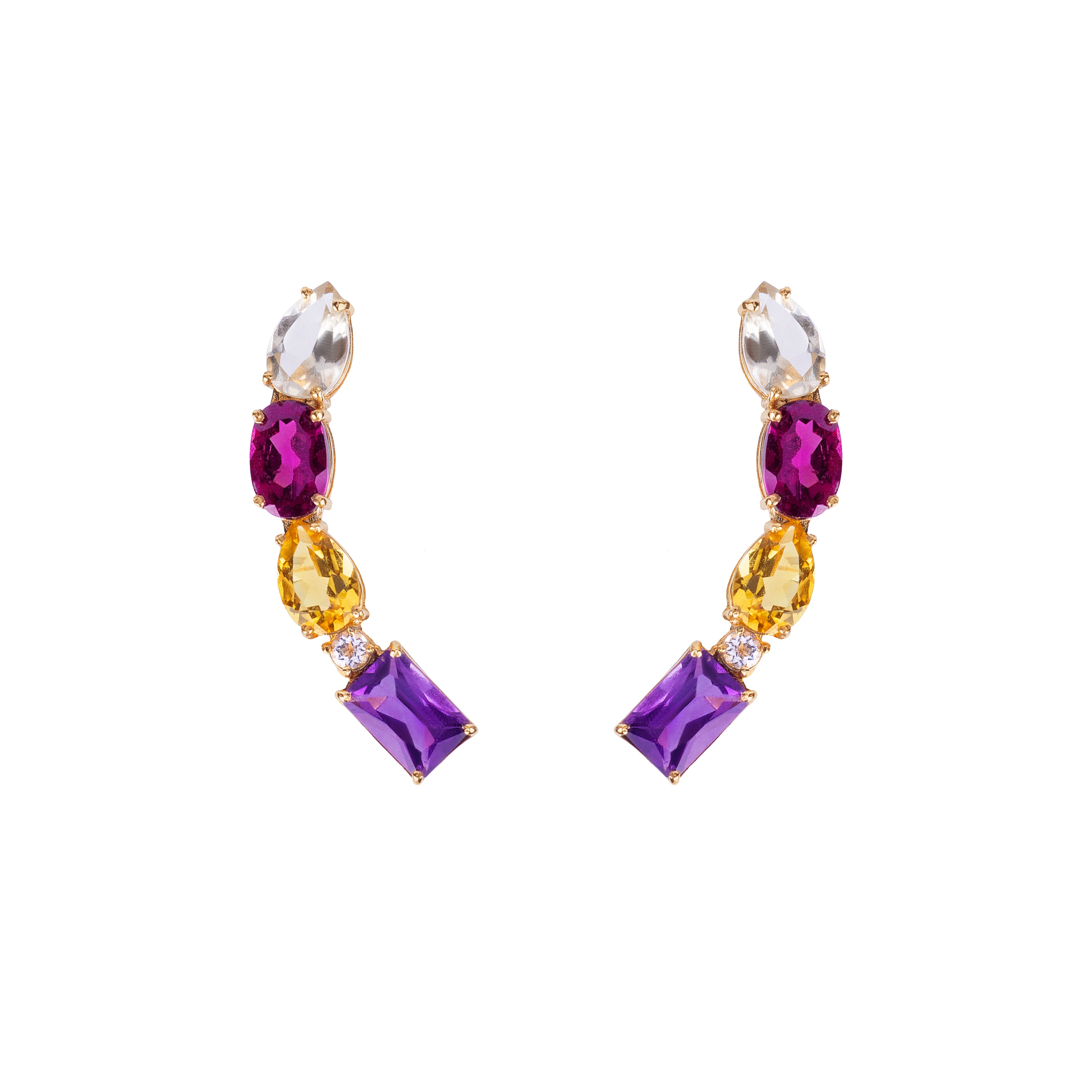 Brinco Ear Cuff Pedras Naturais ouro 18k