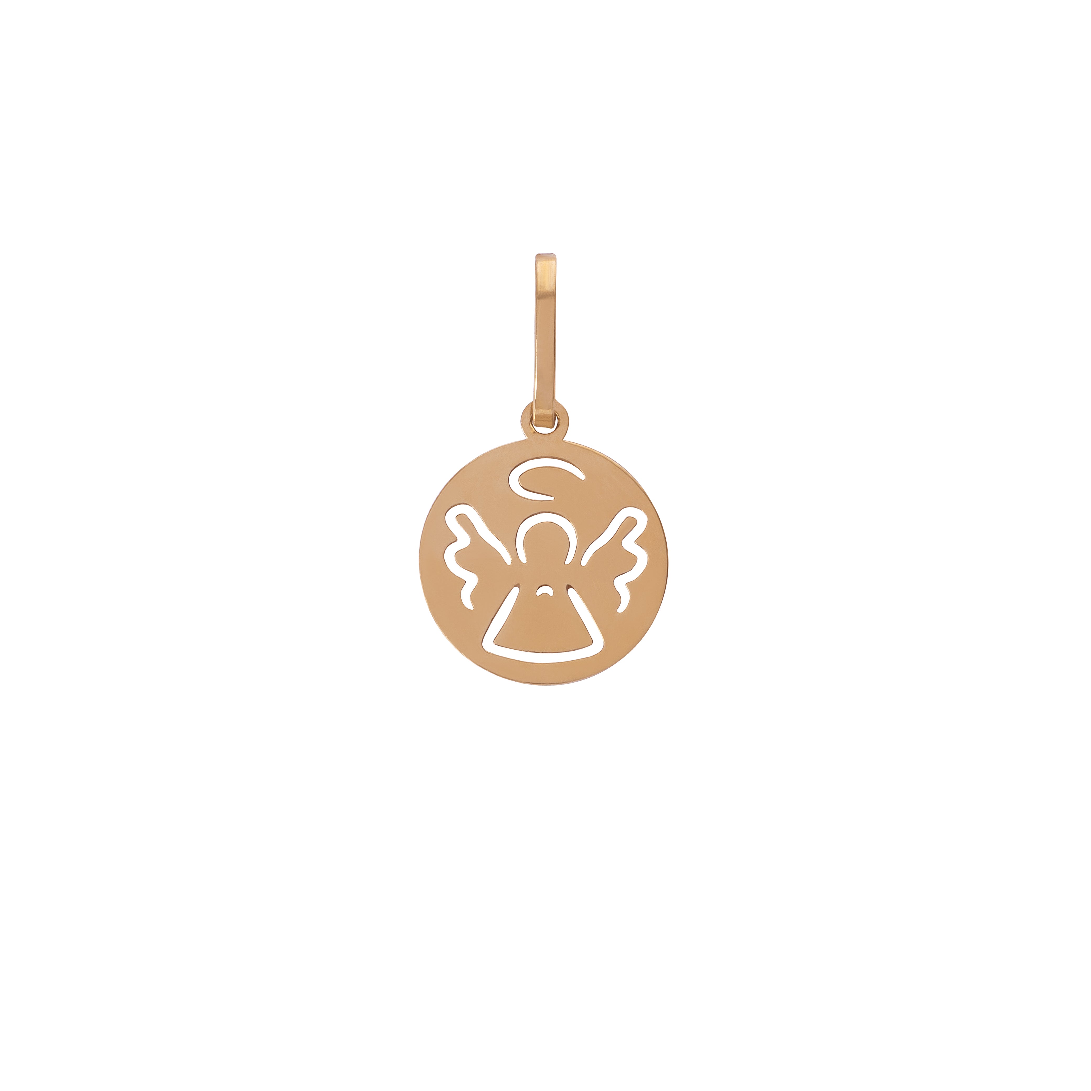 Medalha Redonda Anjo Vazado ouro 18k