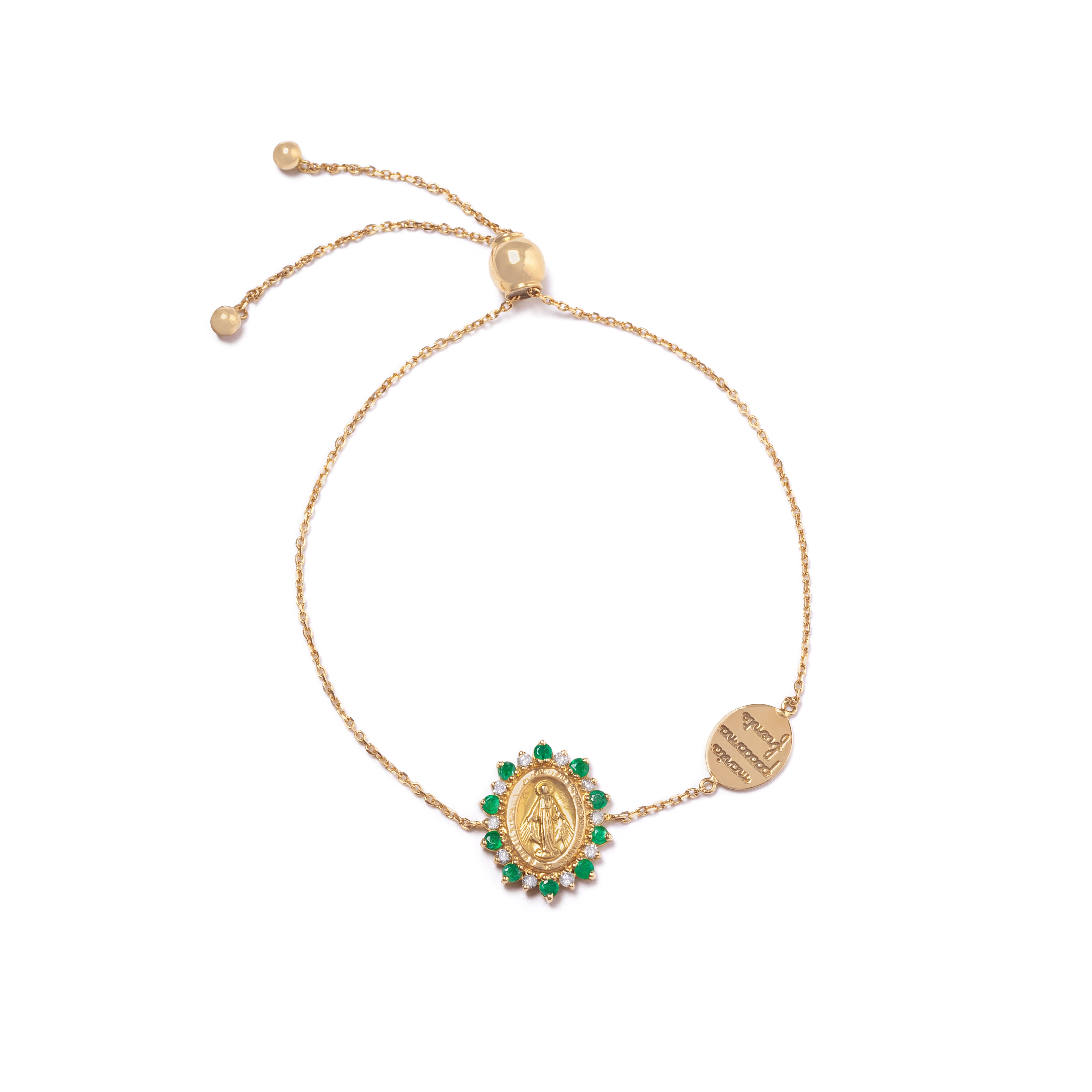 Pulseira Nossa Senhora Esmeralda e Safira ouro 18k