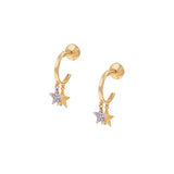 Brinco argola Pingente Estrela em Ouro 18k